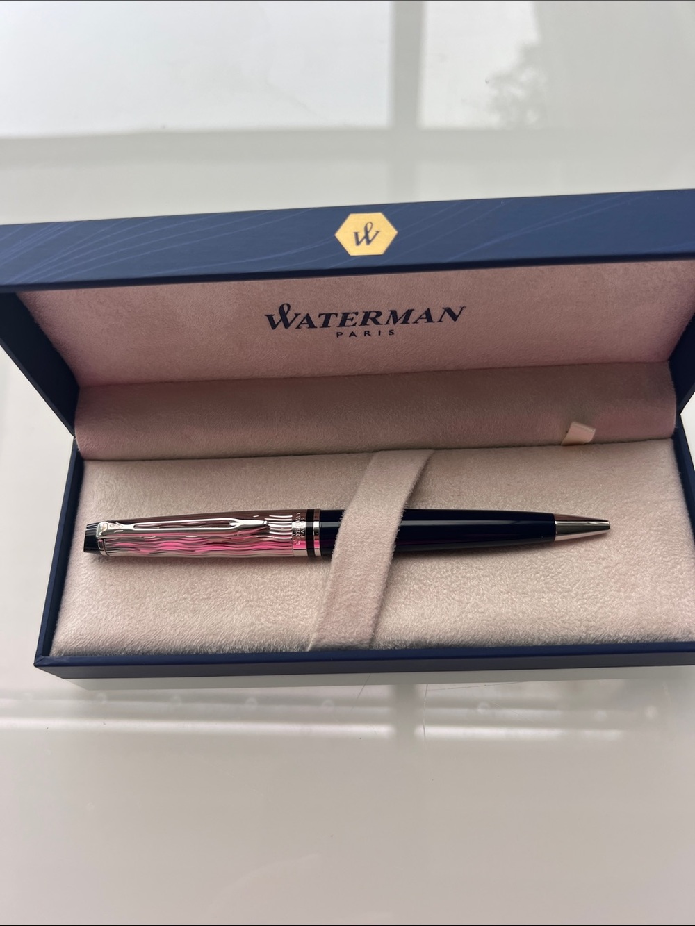 Waterman Paris Navy Blue Ballpoint Pen with Silver Cap Never Used